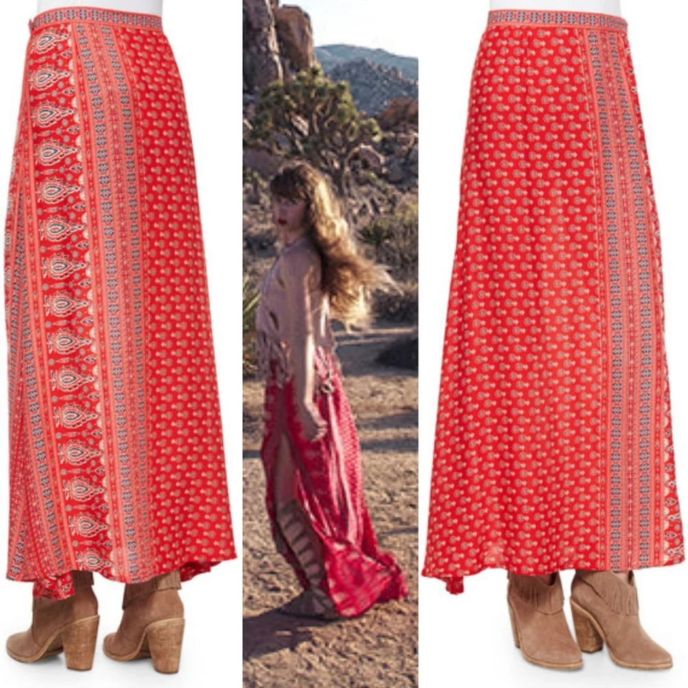 Spell Designs Gypsiana Maxi Split Skirt Red Bandana M Side Slit Medium Rare